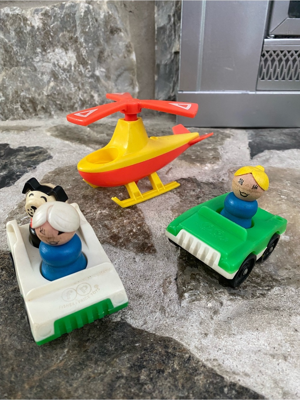 Vintage Fisher-Price Helicopter, Vehicles, and People
